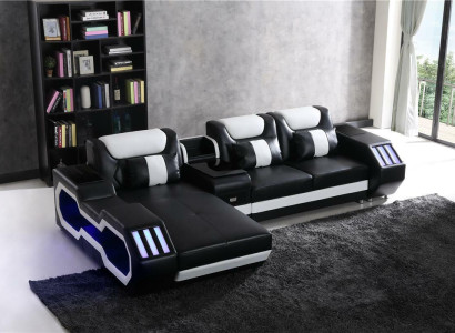 Sofa LED Beleuchtete Ecksofa Wohnzimmer Leder Couch Sitz Polster